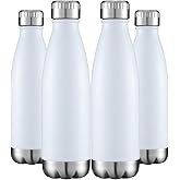 HASLE OUTFITTERS 17oz Stainless Steel Water Bottles Bulk, Vacuum Insulated Water Bottles Double Walled Powder Coated Reusable Metal Sports Water Bottles Keep Drinks Hot and Cold, White, 4Packs