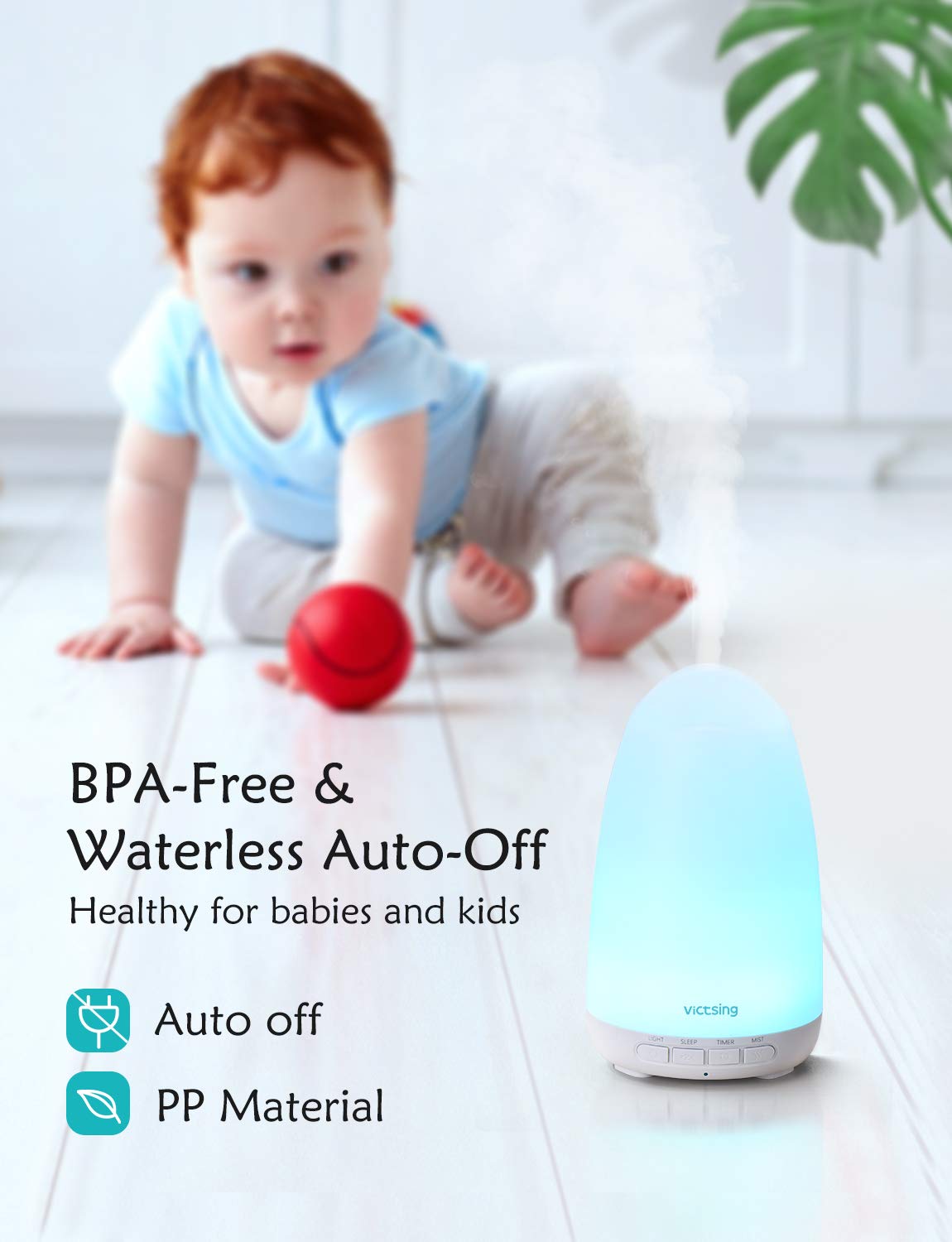 VicTsing 150ml Essential Oil Diffuser, 3rd Version Aromatherapy Diffusers Ultrasonic Cool Mist Humidifier with Sleep Mode, Waterless Auto-Off & 8-Color LED Light for Home Office Room Baby-White : Beauty