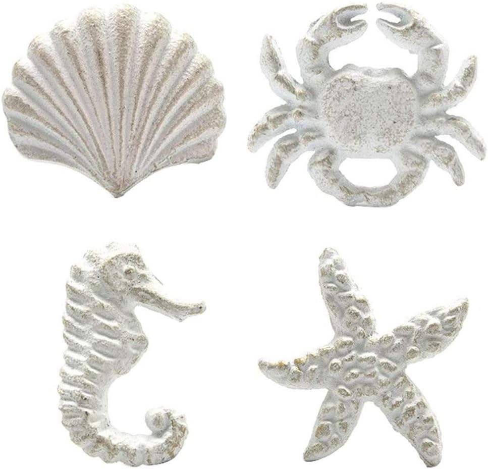 DPOWERFUL Retro Cast Iron Drawer Pulls Handles for Dresser Cupboard Wardrobe Cabinet Kitchen Drawer Handle Beach Ocean Theme Sea Horse Starfish Seashell and Crab Knobs 4 Pack