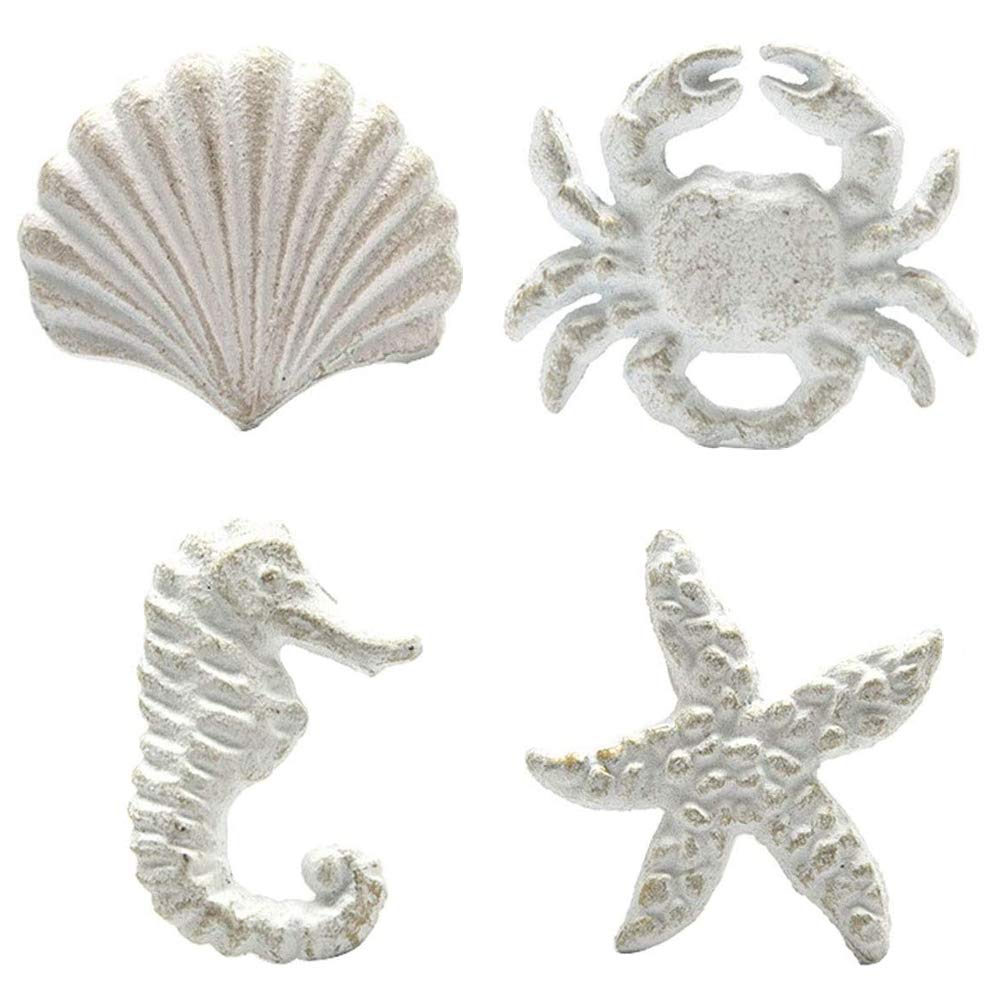 DPOWERFUL Retro Cast Iron Drawer Pulls Handles for Dresser Cupboard Wardrobe Cabinet Kitchen Drawer Handle Beach Ocean Theme Sea Horse Starfish Seashell and Crab Knobs 4 Pack