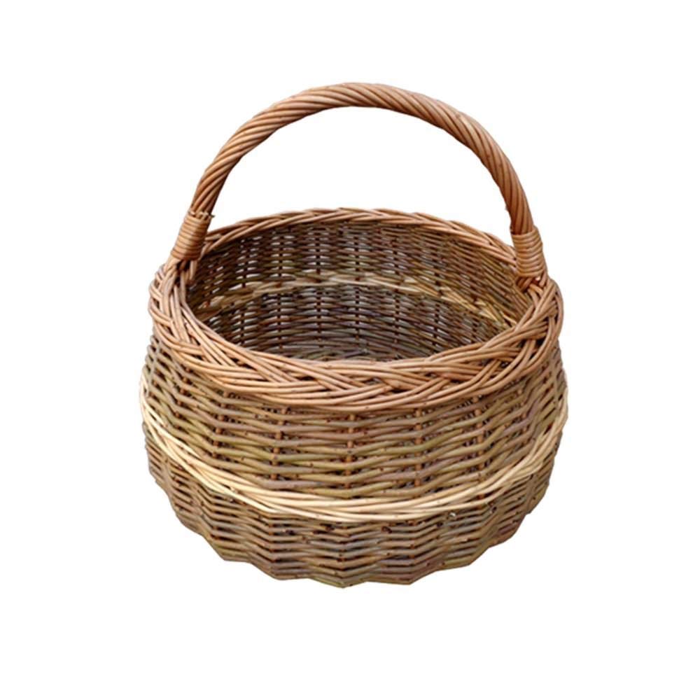 Red Hamper Round Wicker Shallow Shopping Basket, Brown