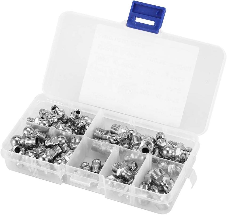 SALUTUYA Grease Gun Nipple Fitting Assortment 45pc M6 M8 M10 Metal Brass Zerk
