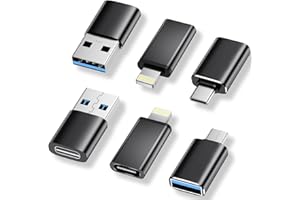 TEMDAN 6 Pack [USB C to Lightning]&[USB C to USB]&[USB A to USB C]USB to USB C Adapter Female SuperSpeed Data Transfer & Fast Charging Converter for iPhone 15 Pro Max 14 13 12,AirPods,iPad Air,Samsung-Black