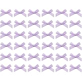 Tupalizy Ribbon Bows Mini Satin Fabric Bows Flowers for DIY Craft Sewing Scrapbooking Wedding Christmas Party Favors Bakery Treat Gift Box Decoration Packaging, 40x40x10mm, 50PCS (Light Purple)