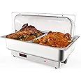 RIEDHOFF 2 x 4.5QT Half-Size Electric Chafing Dish Set with Temperature Control, Roll Top Stainless Steel Chafer with Transparent Lid for Catering and Food Servers
