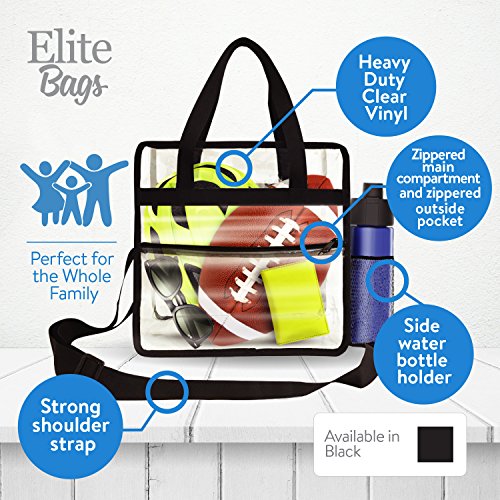 EliteBags Deluxe Clear Tote Bag w/Zipper and Shoulder Straps 12x12x6