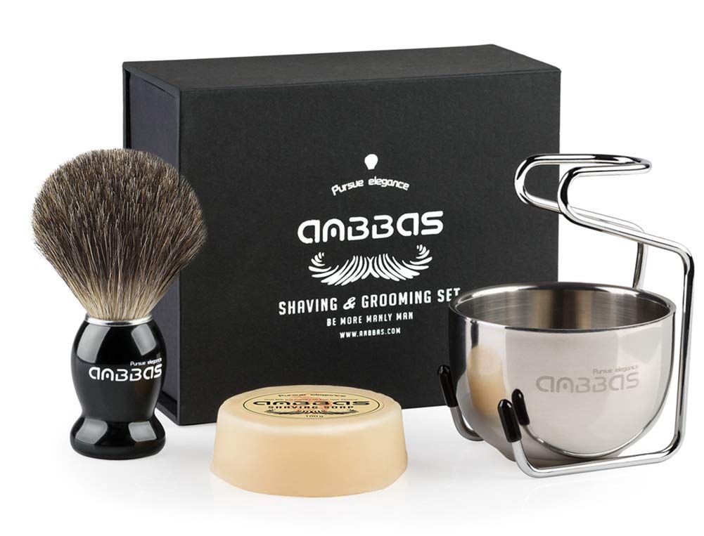 Shaving Brush Set,4in1 Anbbas Best Badger Bristles Shaving Brush Black