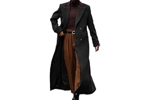 LUNUAOE Man's Double Breasted Full Length Trench Coat Mens Casual Notch Lapel Long Jacket Peacoat Wool Blend Winter
