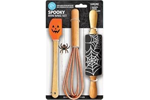 R&M INTERNATIONAL Spooky Halloween Mini Bake Set. Includes mini-Spatula, Whisk and Rolling Pin. Fall Fun Baking Set.