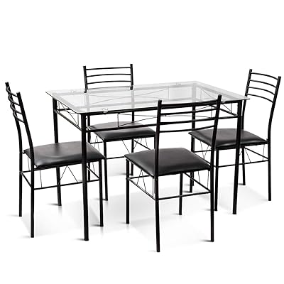 Tangkula 5-Piece Dining Set with Glass Top Table and 4 Chairs