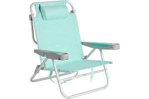 SUNNYFEEL Extra Wide Low Beach Chair 5 Position Lay Flat 500 LBS Heavy Duty, XL Oversized Portable Folding Camping Chairs with Cup Holder for Outdoor/Trip, Lightweight Backpack Beach Chair for Adults