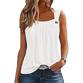 Summer Tank Tops for Women Pleated Square Neck O Ring Shoulder Sleeveless Shirts Casual Loose Fit Trendy Blouses