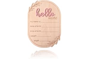 DUOJINSANXI Baby Announcement Sign, 5.91x4.13 Inch Hello World Newborn Sign, Baby Announcement, Hello World Plaque, Newborn Name for Hospital, Ear of Wheat Personalized Name Plaque (Pink)