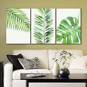 3 Panel Canvas Wall Art - Watercolor Style Green Tropical Leaves - Giclee Print Gallery Wrap Modern Home Art Ready to Hang - 16"x24" x 3 Panels