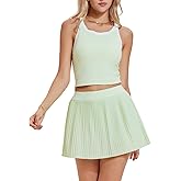 AFZ Women Tennis Skirt Athletic Sets 2 Piece Colorblock Golf Outfit Pickleball Dress with Bra and Shorts