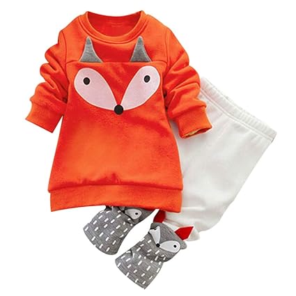 Hirolan Babykleidung Kleinkind Sweatshirt Outfits Baby Junge Mädchen Fuchs Drucken Lange Ärmel Plus Kaschmir Lange Hülse Top 