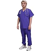 Yoweenton Scrubs Medical Uniform Man Scrubs Set Medical Scrubs Top and Pants，5-Pocket Top and 5 Pocket Pants