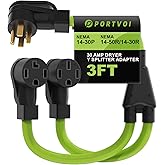 Portvoi 30 Amp Dryer Y Splitter to EV/RV Charging, NEMA 14-30P to 14-50R/14-30R 4-Prong Adapter Cable, Heavy-Duty 10 AWG 250V