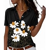 lomaiiest Women's Short Sleeve Button Down Shirts, Collared Floral Camp Shirt Blouse Tops for Casual Work and Vacation
