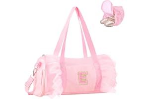 IQIMOTT Personalized Initial Dance Bag for Girls, Small Lace Gym Sport Yoga Cheer Dance Bags Gift for Teen Girls, Cute Letter Kids Ballet Bag Zipper Toddler Travel Duffel Tote with Adjustable Straps(Pink-E)
