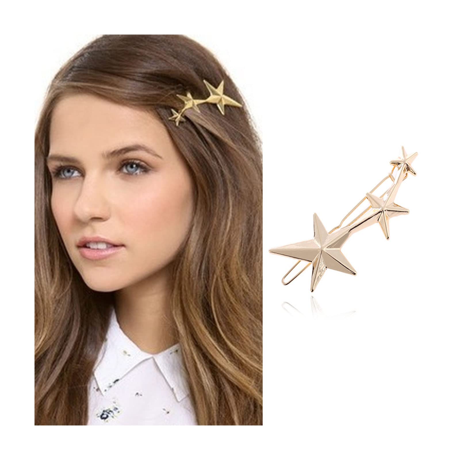 Cimenexe Bohemian Star Hair Clip Barrette Gold Star Hair Barrette Triple Star Hairpin Clips Minimalist Star Headwear Decorative Hair Accessories Jewelry for Women and Girls