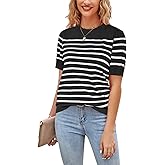 Newshows Womens Summer Short Sleeve Sweater Tops Fall Business Casual Outfits Crewneck Lightweight Dressy Knit Shirts