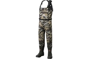 BASSDASH Kids Neoprene Chest Waders Bare Camo for Fishing Hunting with 600g Insulated Rubber Boot Foot for Children Youth