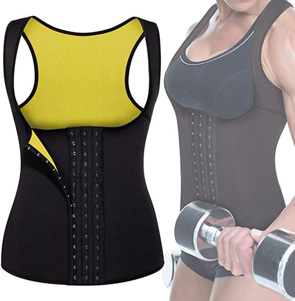 Besiefy Women Neoprene Waist Trainer Corset for Weight Loss Body Shaper Workout Tank Top Slimming Vest Black, Medium