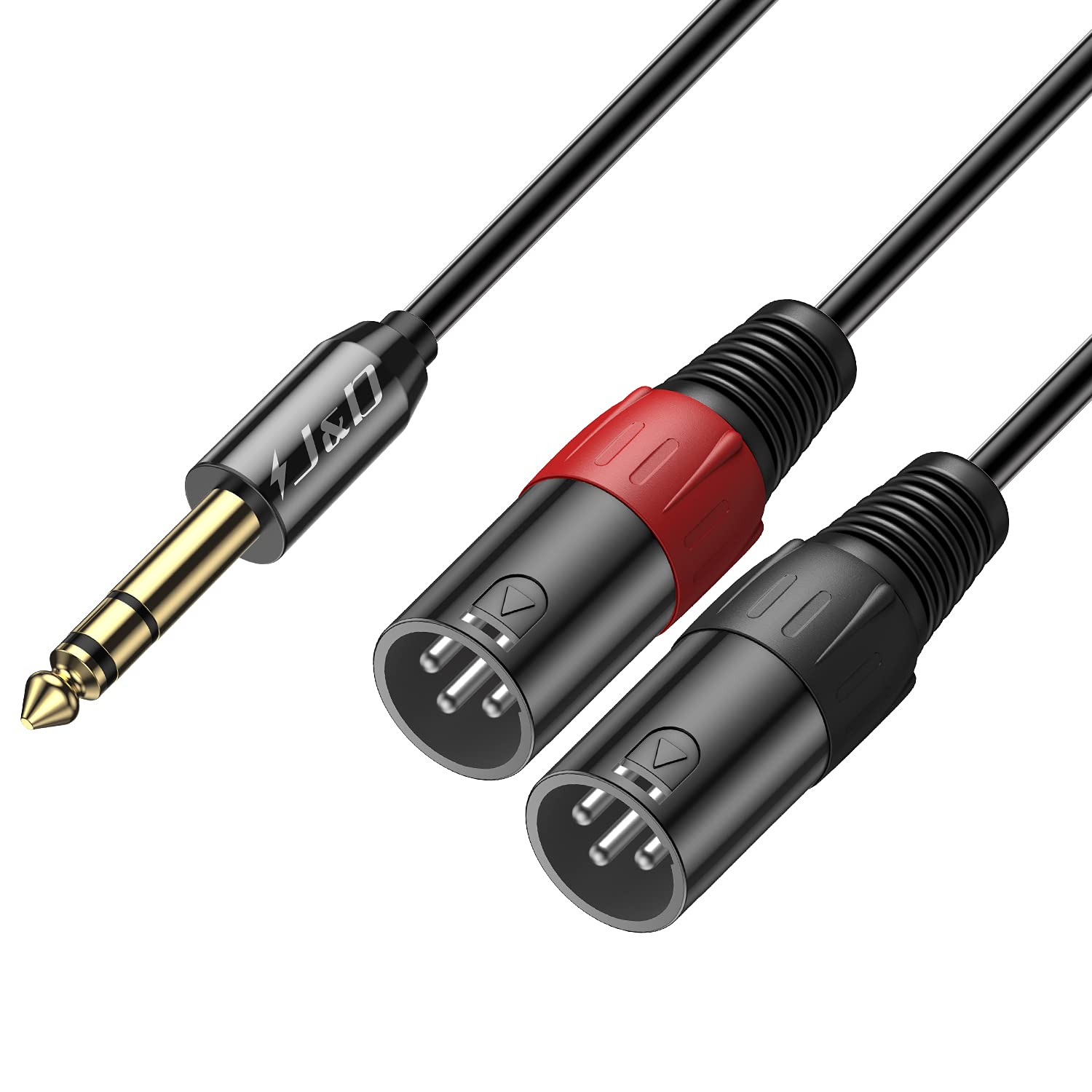 J&D TRS 6.35mm (1/4 inch) to Dual XLR Y Splitter Cable, PVC Shelled 2 XLR Male to 6.35mm 1/4 inch TRS Male Unbalanced Interconnect Stereo Audio Patch Cable Adapter for Speaker Mic Guitar Mixer AMP