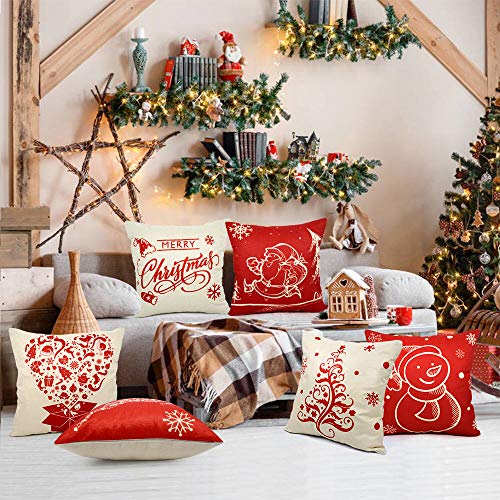 HINZER 6 PCS Christmas Pillow Covers 18 X 18 inch Christmas Decorations Christmas Throw Pillow Covers Decorative Throw Pillow Cases Cushion Covers for Holiday Indoor Home DÃ©cor Sofa Living Room Cars
