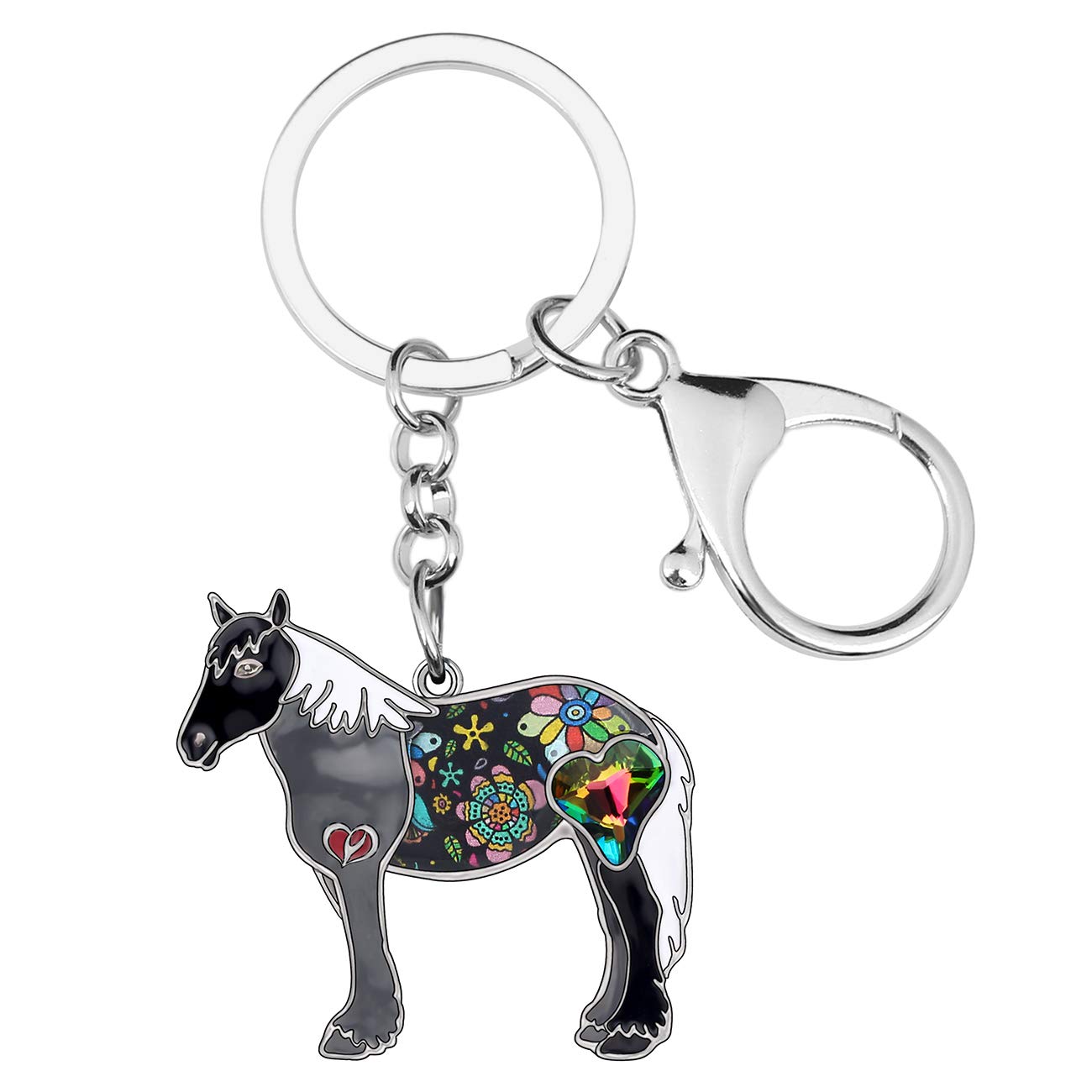 NEWEI Enamel Pony Horse Keychain Cute Keyrings for Women Girls Purse Bag Charm (Shadow)