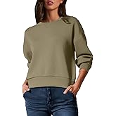 Glamaker Women's Crewneck Cropped Sweatshirt Pullover Stripe Air Essentials Basic Long Sleeve Shirts Casual Loose Fit Outfits