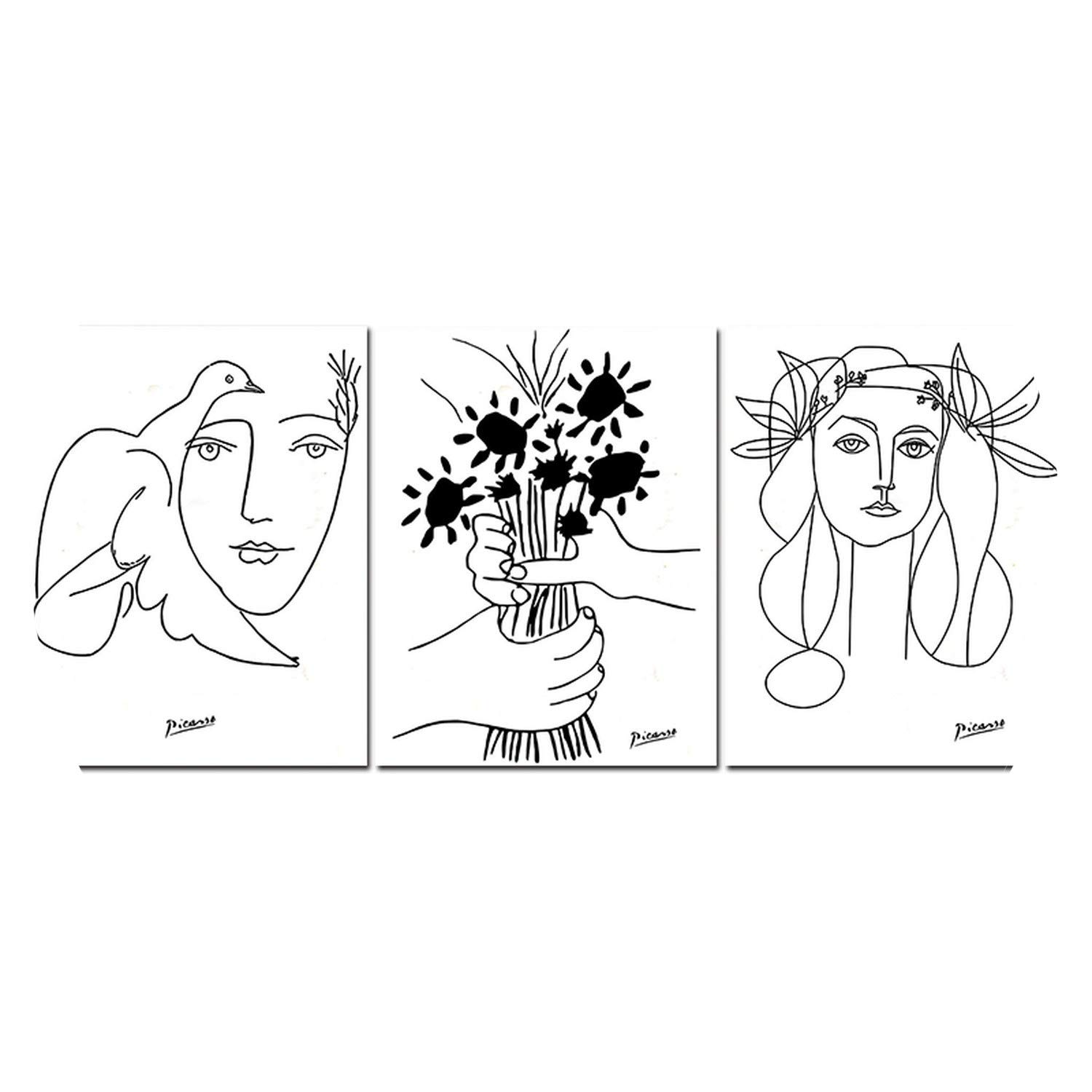 Littlepiggy Picasso Line Art Drawing Canvas Art Prints Sketches Woman Bouquet Of Peace Painting Poster Minimalist Wall Art Home Wall Decor 40x50cm No Frame 04 Amazon In Home Kitchen