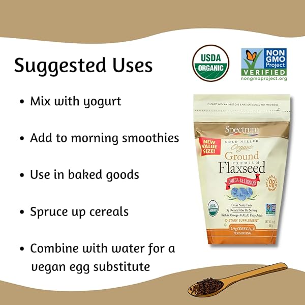 SPECTRUM ESSENTIALS ORGANIC GROUND FLAXSEED, GLUTEN FREE, 24 OZ