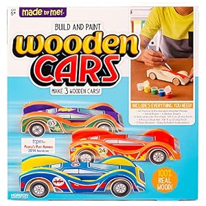 Image of Made By Me Build & Paint Your Own Wooden Cars by Horizon Group Usa, DIY Wood Craft Kit, Easy To Assemble & Paint 3 Race Cars, Multicolored