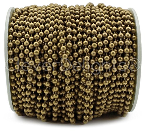 CleverDelights Ball Chain Spool - 100 Feet - 3.2mm Ball (#6 Size) - Antique Bronze Color - 30 Meters
