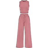 BTFBM Summer Outfits For Women 2026 Cropped Sleeveless Tank Tops Wide Leg Pants 2 Piece Sets Beach Lounge Set Clothing