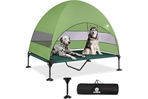CJYMMFAN Elevated Dog Bed with 2024 Newest Canopy, Raised Outdoor Dog Bed with Powerful Anti-Slip Feet, Portable Pet Bed Cot with Larger Shade, Raised Large Dogs Cooling Bed for Camping, Indoor & Outdoor