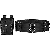 NewRiu Men Medieval Viking Faux Leather Wide Girdle&Renaissance Belt Pouch Set for Cosplay, Halloween Costume Accessories
