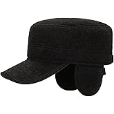 Men's Winter Baseball Cap with Ear Flaps Adjustable Cabbie Hat Wool Flat Top Newsboy Dad Hat for Outdoor Golf Hunting