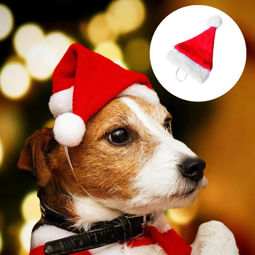 FUJOY Christmas Pet Hat, Pet Dog Plush Santa Hat Christmas Holiday Costume Party Supplies Decor Xmas Gift (2 PC)