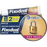 Fixodent Ultra Max Hold Denture Adhesive, White, 2.2 Oz (Pack of 2)