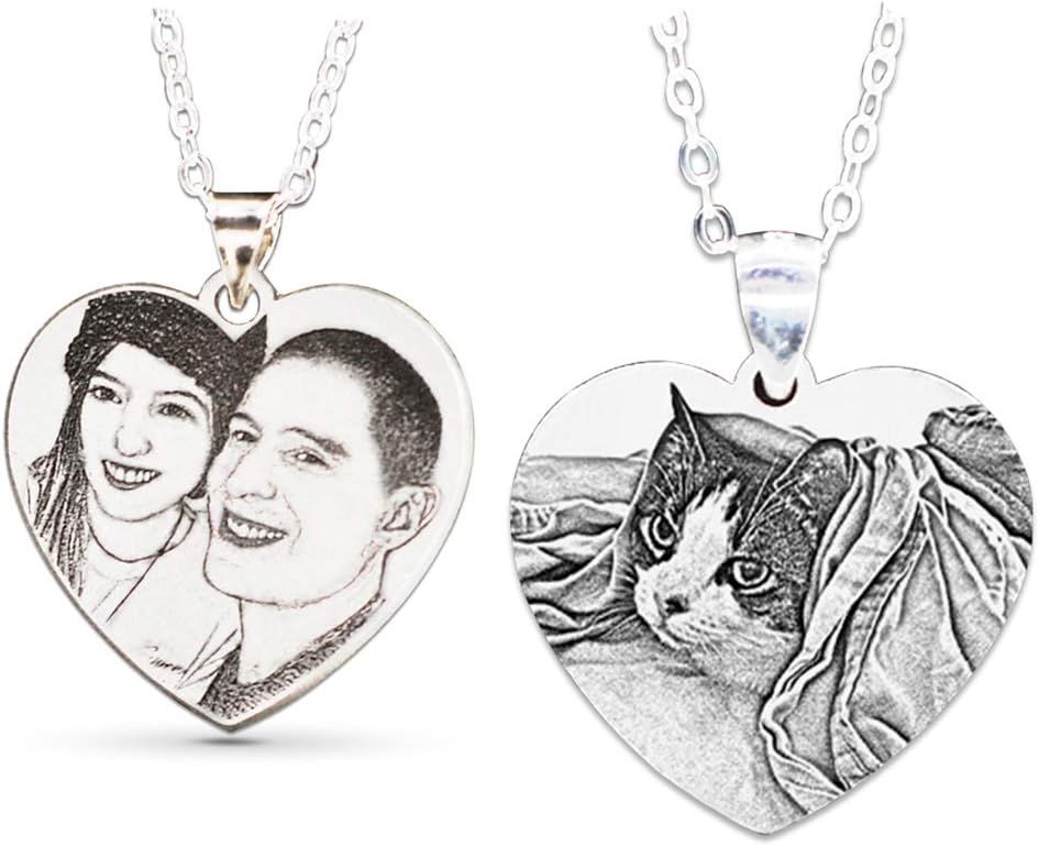 Loveu JewelryPersonalised Photo Necklace Silver Customised Picture Pendant with Chain Custom for Mom/Women/Girls/Pet Lover