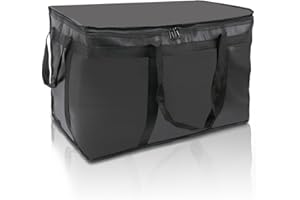 szkoo 1 Pack Insulated Food Delivery Bag Black Pizza Delivery Bags for Hot & Cold Food, Large Capacity Reusable Warming Bag Catering Cooler Bag for Party