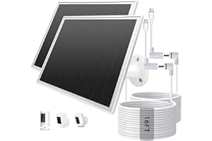 VERVERAY 2 Pack Solar Panel for Ring Camera/Wyze Cameras, 8W Solar Charger Compatible with Stick Up Cam Pro/Plus & Spotlight Cam (Battery) Plus/Pro - Waterproof, 16ft Long Cable, DC3.5mm & USB C Ports, White