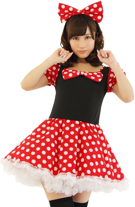 Amazon A Tcollection ドットリボンのワンピース の大きめリボンと赤ドットの組み合わせ コスチューム レディース コスプレ 仮装 通販