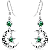 Seiyang Moon Star Birthstone Earrings 925 Sterling Silver Crescent Moon Star Dangle Drop Earrings with 12 Months Birthstone Vintage Jewelry Gifts for Women Mom Her