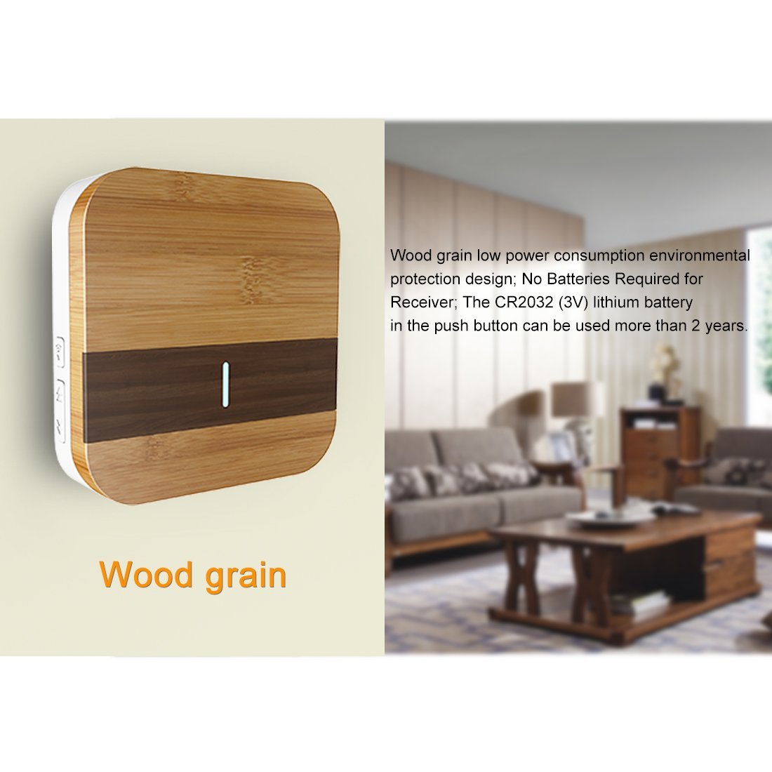 Wood Grain Wireless Doorbell Kit,Door Chime with 1000feet Range,IP44