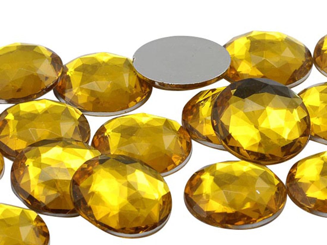 13mm Flat Back Round Acrylic Rhinestones Plastic Gems for Jewelry Making Costume Jewels Cosplay Embelishments - 50 Pieces (Gold Topaz A02)