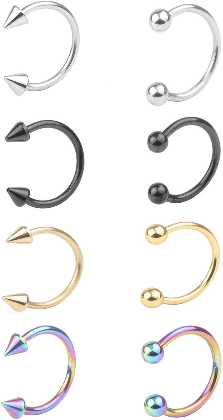 STU 3-12PCS Nose Septum Horseshoe Hoop Earring Eyebrow Tragus Lip Piercing Ring Nose Rings Studs Hoop 10mm